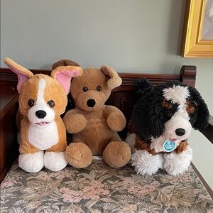 Build-A-Bear Plush Dog Trio - Brown, White, Black